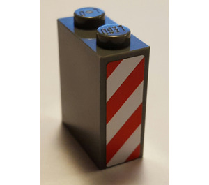 LEGO Dark Stone Gray Brick 1 x 2 x 2 with Hazard Stripes Sticker with Inside Axle Holder (3245)