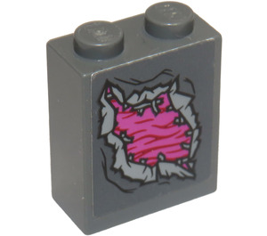 LEGO Dark Stone Gray Brick 1 x 2 x 2 with Rip Exposing Abilisk Skin Pattern Facing Down Sticker with Inside Stud Holder (3245)