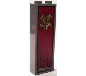LEGO Dark Stone Gray Brick 1 x 2 x 5 with Curtain with Hogwart's Coat of Arms Sticker with Stud Holder (2454)