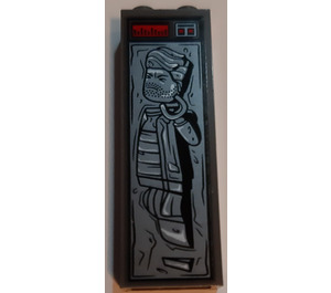 LEGO Dark Stone Gray Brick 1 x 2 x 5 with Minifigure encased in Carbonite Sticker with Stud Holder (2454)