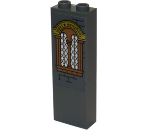 LEGO Dark Stone Gray Brick 1 x 2 x 5 with Window and 'lepus * memphites' Sticker with Stud Holder (2454)