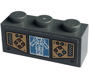 LEGO Dark Stone Gray Brick 1 x 3 with Control Panels, Buttons, Display with Robot Sticker (3622)