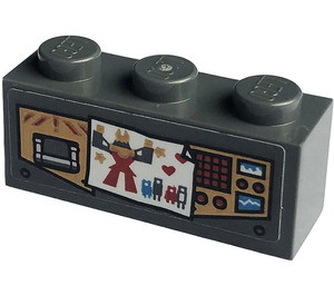 LEGO Dark Stone Gray Brick 1 x 3 with Control Panels, Buttons, Displays, Picture with Robot Sticker (3622)