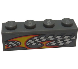 LEGO Dark Stone Gray Brick 1 x 4 with Checkered and Yellow pattern left side Sticker (3010)