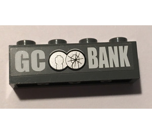 LEGO Dunkles Steingrau Backstein 1 x 4 mit Damaged GC Bank Logo Aufkleber (Dunkler Hintergrund) (3010)