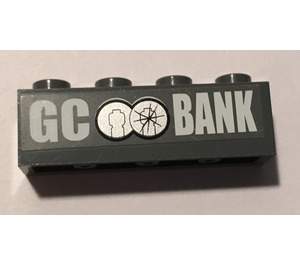 LEGO Dark Stone Gray Brick 1 x 4 with Damaged GC Bank Logo Sticker (Dark Background) (3010)