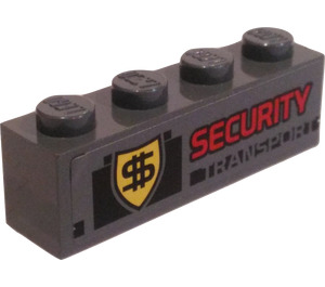 LEGO Donker Steengrijs Steen 1 x 4 met Security Transport logo Sticker (3010)