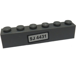 LEGO Gris pierre foncé Brique 1 x 6 avec 'SJ 4431' Autocollant (3009)