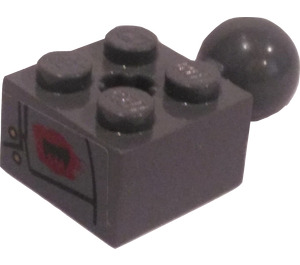 LEGO Dark Stone Gray Brick 2 x 2 with Ball Joint and Axlehole with CHI Raider Rivets and Fangs (Left) Sticker without Holes in Ball (57909)