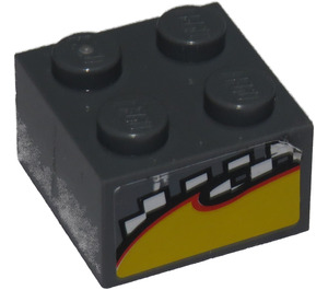 LEGO Dark Stone Gray Brick 2 x 2 with Checkered and Yellow Pattern Sticker (3003)