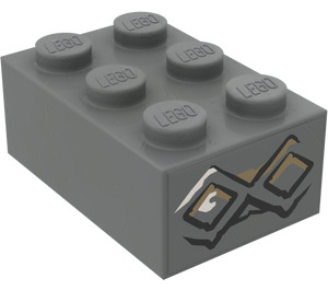 LEGO Dunkles Steingrau Backstein 2 x 3 mit 2 Runes (Weiß oben Links) Aufkleber (3002)