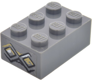 LEGO Dark Stone Gray Brick 2 x 3 with 2 Runes (White top Right) Sticker (3002)