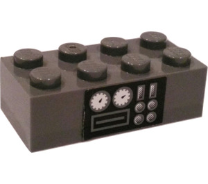LEGO Dark Stone Gray Brick 2 x 4 with Sandcrawler Gauges Sticker (3001)