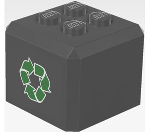 LEGO Dark Stone Gray Brick 3 x 3 x 2 Cube with 2 x 2 Studs on Top with Green Recycling Arrows (Both Sides) Sticker (66855)