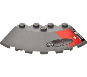 LEGO Dark Stone Gray Brick 6 x 6 Round (25°) Corner with Red Square and Launcher (Right) Sticker (95188)