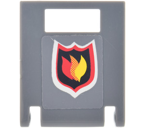 LEGO Dark Stone Gray Container Box 2 x 2 x 2 Door with Slot with Fire Logo Sticker with Gray Background (4346)