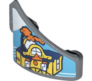 LEGO Dark Stone Gray Curved Panel 10 Right with Ninjago City Gardens Museum Sticker (2403)