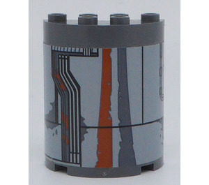 LEGO Dark Stone Gray Cylinder 2 x 4 x 4 Half with Circuit, Gray Vertical Pattern Left Sticker (6218)