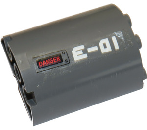 LEGO Dark Stone Gray Cylinder 2 x 4 x 4 Half with 'DANGER' and 'E-01' on right side Sticker (6218)