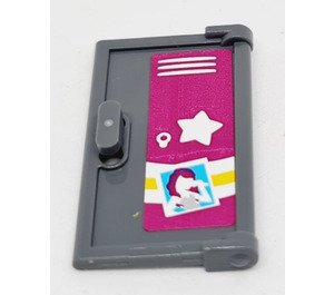 LEGO Dark Stone Gray Door 1 x 2 x 3 with School Locker with White Star and Picture Sticker (60614)
