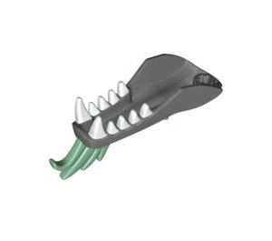 LEGO Dark Stone Gray Dragon Head Lower Jaw with White Teeth and Sand Green Spines (93072 / 96667)