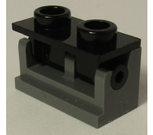 LEGO Mørk stengrå Hinge Brick 1 x 2 with Black Top Plate (3937 / 3938)