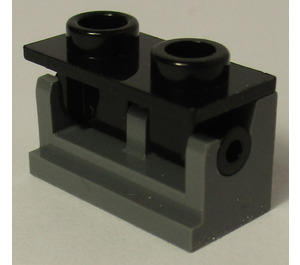LEGO Donker Steengrijs Scharnier Steen 1 x 2 met Zwart Top Plaat (3937 / 3938)