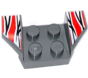 LEGO Dark Stone Gray Mudguard Plate 2 x 2 with Flared Wheel Arches with Red, Black, and White Stripes (41854 / 51724)