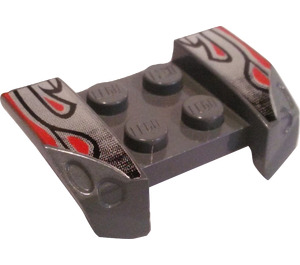 LEGO Dark Stone Gray Mudguard Plate 2 x 4 with Overhanging Headlights with Silver Flames (44674)
