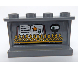 LEGO Dark Stone Gray Panel 1 x 4 x 2 with Gold Rack and Open Book Sticker (14718)