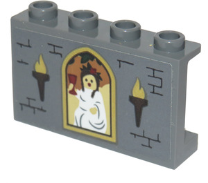 LEGO Dark Stone Gray Panel 1 x 4 x 2 with Torches and Woman with Goblet Sticker (14718)