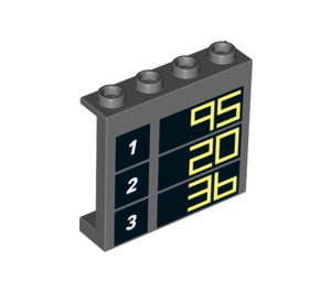 LEGO Dark Stone Gray Panel 1 x 4 x 3 with 1 90, 2 26, 3 36. with Side Supports, Hollow Studs (33366 / 60581)