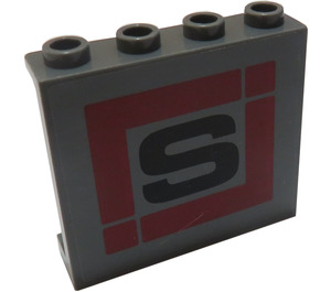 LEGO Gris pierre foncé Panneau 1 x 4 x 3 avec Noir 'S' dans Dark rouge Carré Autocollant avec supports latéraux, tenons creux (35323)
