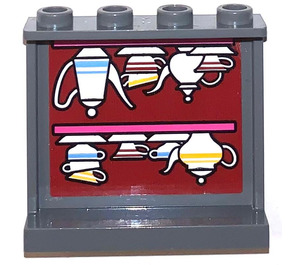 LEGO Gris pierre foncé Panneau 1 x 4 x 3 avec Tableau avec Teacups et Pots Autocollant avec supports latéraux, tenons creux (35323)