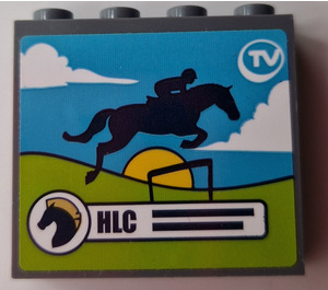 LEGO Mørk stengrå Panel 1 x 4 x 3 med 'HLC' og Hoppe Hest på TV Screen Klistermærke med sidestøtter, hule knops (35323)