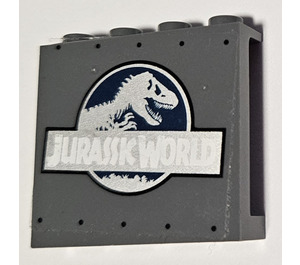 LEGO Tmavě kamenná šedá Panel 1 x 4 x 3 s Jurassic World logo Samolepka s bočními podpěrami, dutými cvočky (35323)