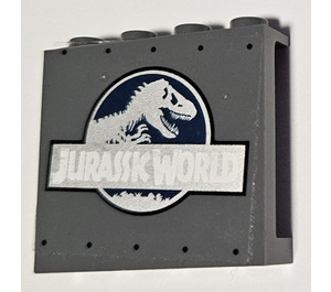 LEGO Dark Stone Gray Panel 1 x 4 x 3 with Jurassic World Logo Sticker with Side Supports, Hollow Studs (35323)