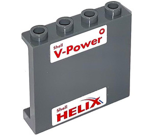 LEGO Mørk stengrå Panel 1 x 4 x 3 med Shell V-Power Shell HELIX Klistermærke med sidestøtter, hule knops (35323)