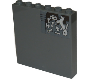 LEGO Dark Stone Gray Panel 1 x 6 x 5 with Horse, Guitar, Key, Bone, Axe and Phone Sticker (59349)