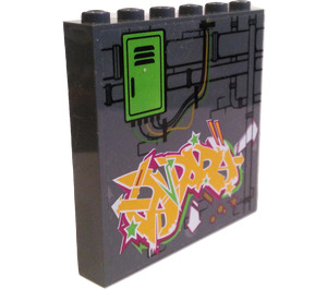 LEGO Dark Stone Gray Panel 1 x 6 x 5 with Locker Door and Graffiti Sticker (59349)