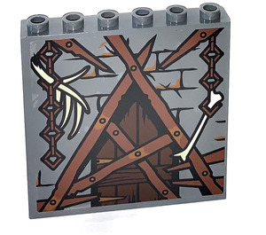 LEGO Dark Stone Gray Panel 1 x 6 x 5 with Nailed up Door and Bones Sticker (59349)