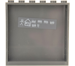 LEGO Dark Stone Gray Panel 1 x 6 x 5 with Stick Figure and Hash Marks Sticker (59349)