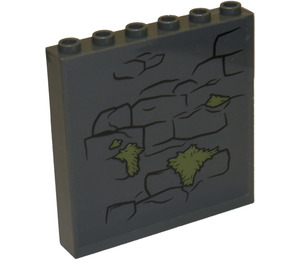 LEGO Dark Stone Gray Panel 1 x 6 x 5 with Stone Wall and Green Moss Sticker (59349)