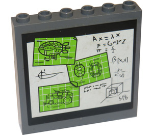 LEGO Dark Stone Gray Panel 1 x 6 x 5 with Whiteboard Designs and Formulas Sticker (59349)