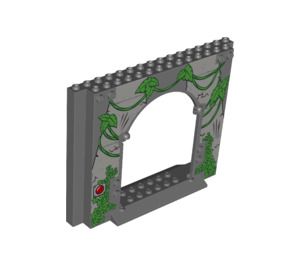 LEGO Donker steengrijs Paneel 4 x 16 x 10 met Gate Gat met Rood button en Ivy (15626 / 38170)