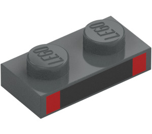 LEGO Dark Stone Gray Plate 1 x 2 with Black and Red (3023 / 106728)