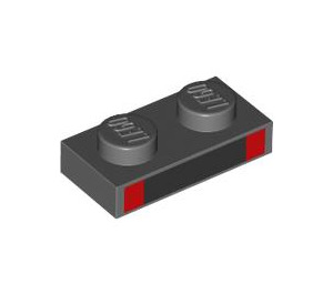 LEGO Dark Stone Gray Plate 1 x 2 with Black and Red (3023 / 106728)