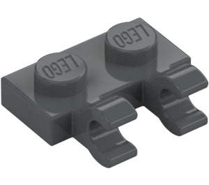 LEGO Dark Stone Gray Plate 1 x 2 with Horizontal Clips (Open 'O' Clips) (49563 / 60470)