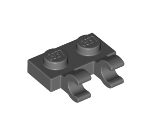 LEGO Dark Stone Gray Plate 1 x 2 with Horizontal Clips (Open 'O' Clips) (49563 / 60470)