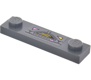 LEGO Dark Stone Gray Plate 1 x 4 with Two Studs with Control Panel Sticker without Groove (92593)